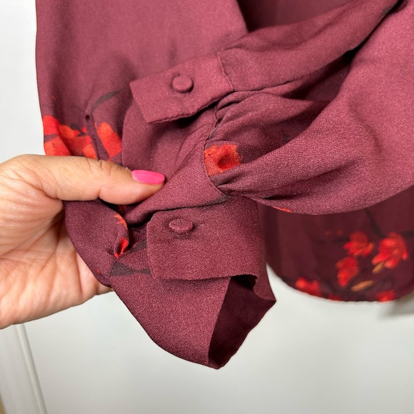 Ava & Viv Target Red Balloon Sleeve Floral V-Neck Pullover Blouse Plus Size 2X - Picture 5 of 9